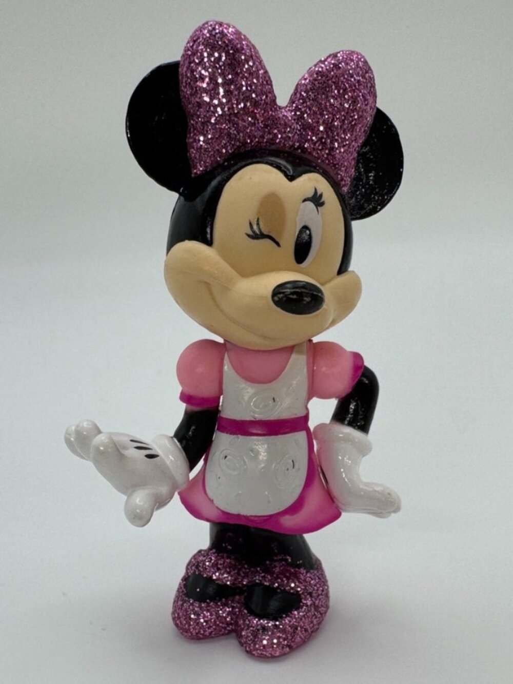 Disney MINNIE MOUSE Figure 3" Cake Topper Winking Pink Sparkle Glitter Coquette